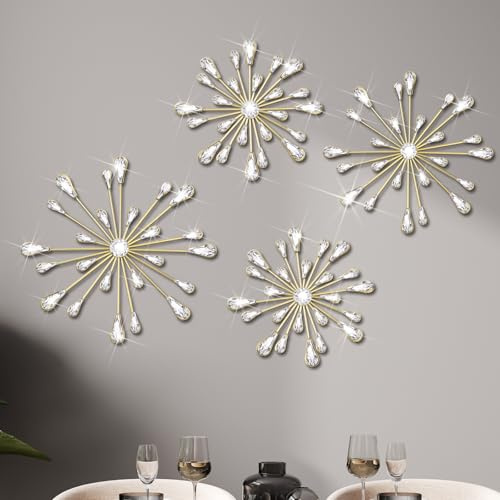 Hicarer Starburst Wanddekoration, glitzernde Wandkunst, Kristall, Tropfenform, 3D-hängend, Strass, radial, Metall-Kunstwerk, moderne Akzent-Skulpturen, Dekorationen für Wohnzimmer, Zuhause, Büro,