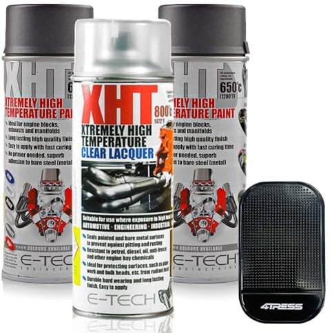 4TRESS ETECH 400ml XHT VHT Very High Temperature Paint 2 x Graphite1 XHT Clear Lacquer for Car Engine Block Exhaust Metal Surface Non-Slip Dash Mat