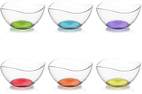 Vienberg Set di 6 ciotole colorate in vetro, 215 ml, stile bohémien, ideali per insalate, cereali, dessert, lavabili in lavastoviglie e adatte al microonde, made in Germany