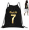 Football Legend - Mochila negra con cordón, tamaño mediano, regalo para niños y hombres, bolsa de fútbol CR7 para gimnasio, playa, escuela, vacaciones, natación, viajes, deportes, bolsa de fútbol