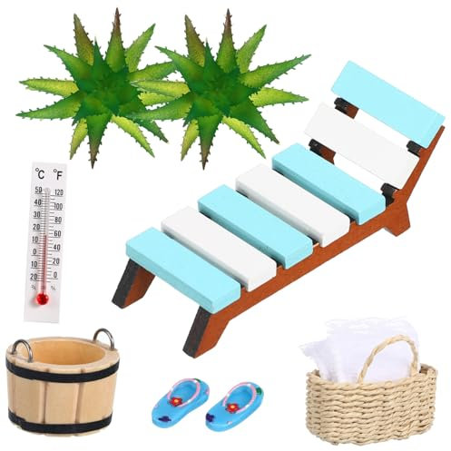 OSOLADY 1 Juego Accesorios de Playa Miniatura para Casa de Muñecas Decoración Sillas y Sandalias Escena de Playa Micro