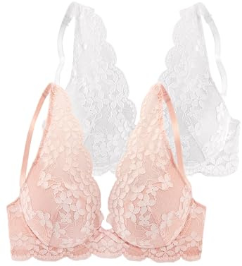 PETITE FLEUR Damen Push-up-BH im 2er-Pack, mit herausnehmbaren Kissen, aus schöner Spitze, Träger und Rückenverschluss verstellbar