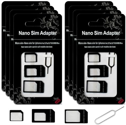 BDEPSTR Adattatore Sim,8 Pezzi Adattatore per Scheda Sim 4 in 1, Set di Adattatori per Scheda Sims, Facile Conversione, Kit per Schedas Sims e Pin di Espulsione, per Smartphone
