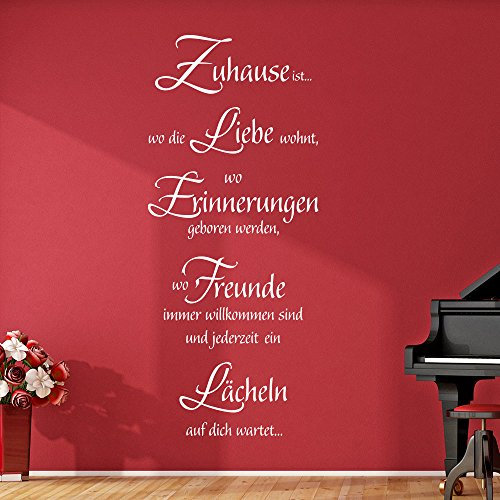 KLEBEHELD® Wandtattoo Zuhause ist wo die Liebe wohnt wo Erinnerungen geboren werden | Spruch Familie | Farbe weiss, Größe 34x80cm