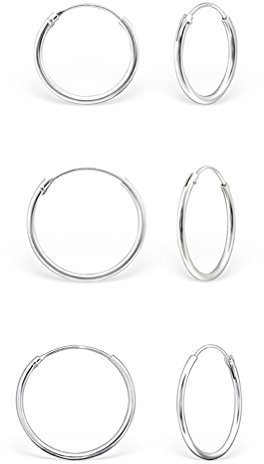 DTPsilver® 3 Paare Kleine/Mittelgroße Creolen Ohrringe 925 Sterling Silber - Dicke 1.5 mm - Durchmesser 16, 18, 20 mm