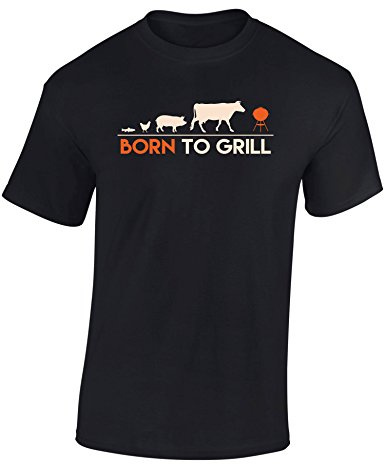 Baddery Fun T-Shirt Herren - „Born to Grill“ | BBQ Grill Shirt für Männer, Grillmeister, Griller & Barbecue Fans
