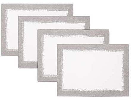 Villeroy & Boch Tischset-Set, metallisch, Pinselstrich, modernes Leinen-Mischgewebe, 35,6 x 50,8 cm, 4 Stück, Weiß und Silber