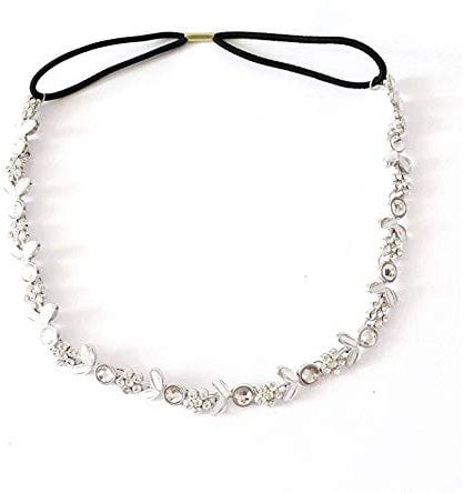 Frauen Silber Strass Blume Haarband Elastisches Stirnband