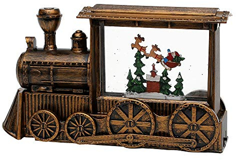 Dekohelden24 (99) LED Zug mit Weihnachtsmann, Glitterwirbel, und Sound. Adapter- und Batteriebetrieb, L/B/H: 28,5 x 8,5 x 17 cm.