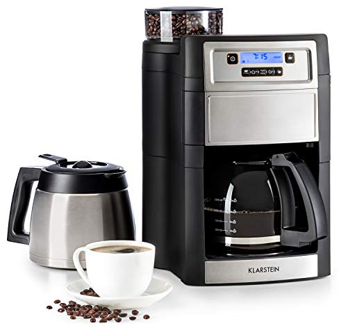 Klarstein 1,25L Kaffeemaschine mit Mahlwerk & Timer, Kaffeemaschine Filtermaschine mit Aktivkohlefilter, 1000W Filter Kaffeemaschine Groß für 10 Tassen Kaffee, Filterkaffeemaschine mit 5 Mahlstufen