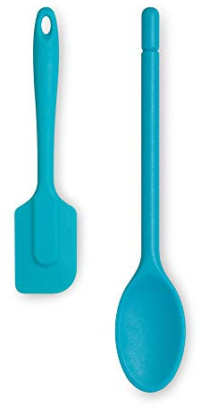 Zeal JSET4A Non-Stick Silicone Cooks Spoon & Spatula 2-Piece Set-Aqua