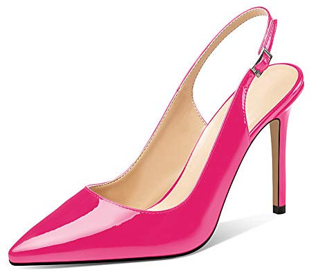 Scarpe da Slingback da Donna, Sandali con Tacco da Donna, Tacchi a Punta, Décolleté con Gattino 100MM, Scarpe con Cinturino alla Caviglia Fucsia EU42