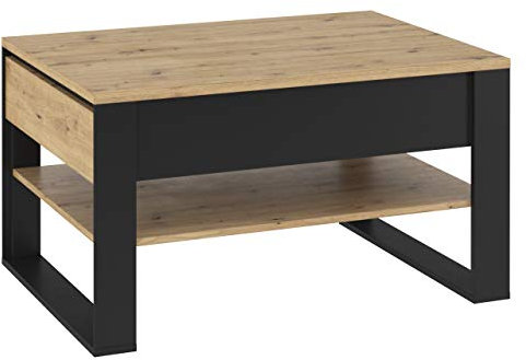 Mirjan24 Couchtisch 2S Quant QA-09, Stylischer Kaffeetisch mit 2 Schubladen und Ablagefach, Sofatisch, Wohnzimmertisch, Beistelltisch, Modern Stilvoll (Eiche Artisan/Eiche Artisan + Schwarz)