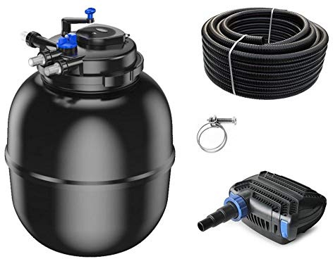 AquaOne Teichfilter Set mit Teichpumpe I Filteranlage CPF-75000 für einen Teich bis 100.000 Liter I Komplettset mit UV Lampe Eco Pumpe 100 Watt Teichschlauch Nr.61