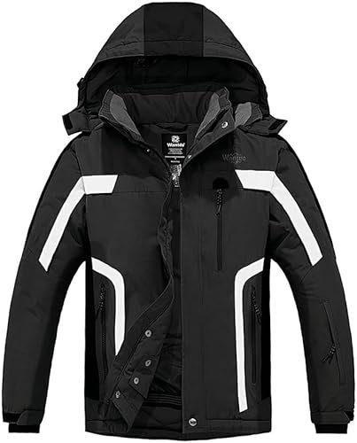 Wantdo Homme Veste de Ski Imperméable pour Voyage Manteau d'hiver Chaud Veste de Snowboard Outdoor Veste Randonnée Travail Coupe-Vent Noir+Gris M