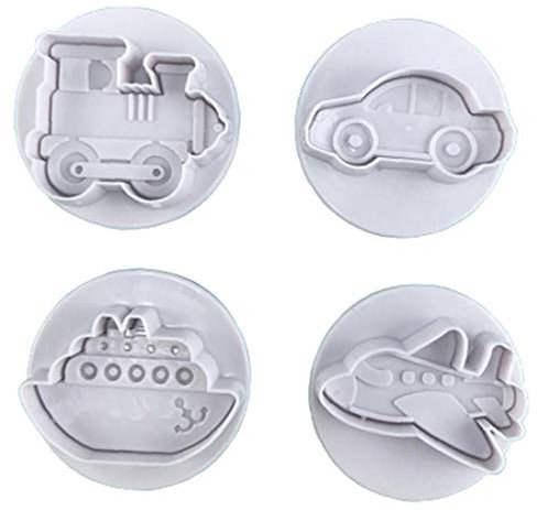 4pcs Biscuit Plastique Coupe Avion Véhicule Réservoir Forme Voiture Découpoirs Fondant Moule Pâtisserie Outils De Décoration De Gâteau Bonbons Moules