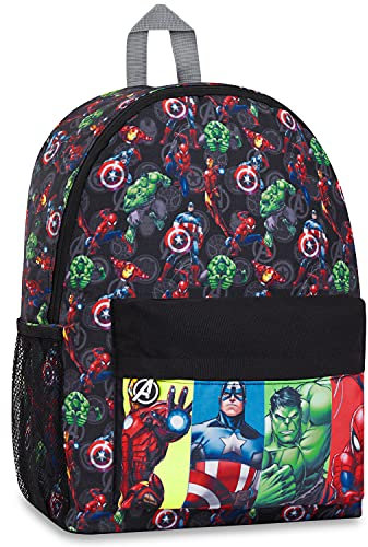 Marvel Rucksack, Schulrucksack mit gepolsterte Gurten & Mesh-Seitentaschen - Geschenke für Jungs (Schwarz Avengers)