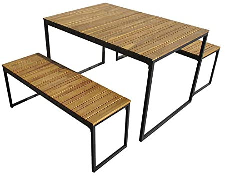 OUTLIV. Diningset Floris, 3-TLG., Stahl Akazie, Teaklook, wetterfest, platzsparend, für Balkon und Terrasse, 4 Sitzplätze, pflegeleicht, 115 cm