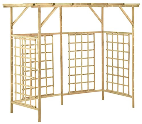 vidaXL Pérgola de Jardín para 3 Cubos de Basura Cobertizo Contenedor Enrejado Integrado Rosas Patio Exterior Decoración Madera Pino Impregnada