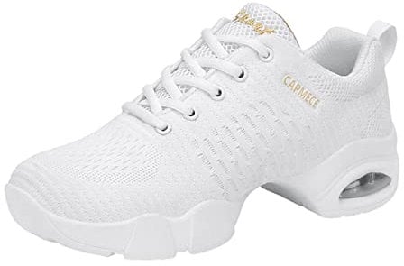 Damen Tanzschuhe Lace-Up Mesh Luftkissen Tanz Training Tanzsneaker Websneaker Jazzdance Schuhe Dancesneaker Tanzschuhe Weiß 38