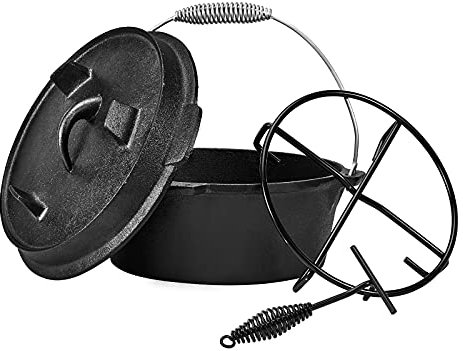 AIZYR Pre Seasoned Cast Iron Dutch Oven Pot, Multi-function Cookware Stew Pot with Lid - Lid Lifter, Stand for Camping Home Cooking BBQ
