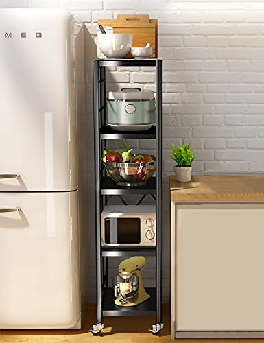 HXFENA 5 Stufige Küchenwagen Klappbar mit Rad, KüChenspalt Lagerregal Rollwagen, Bodenstehendes BüCherregal FüR Das GaragenbüRo Wohnzimmer/Schwarz / 152x45x35cm