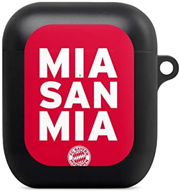 Hülle mit Karabiner kompatibel mit Apple AirPods (1. Generation) Case schwarz Schutzhülle mit Schlüsselanhänger FC Bayern München Mia San Mia FCB