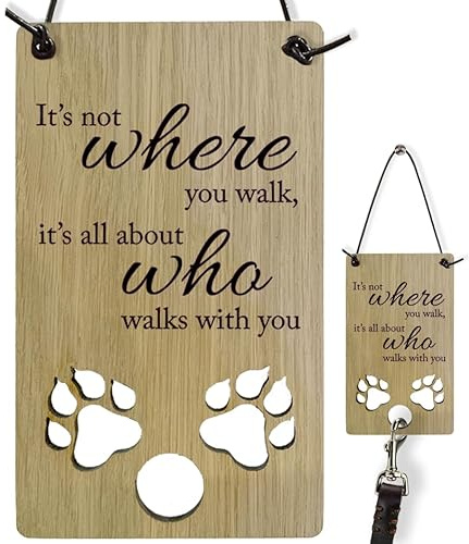 Dog Pet Lead Holder Dog Walking Wall Hanger Plaque Holder for Dog Lead Wallnut Wooden Decorative Dog Themed Home Decor Accessories Gift for Dog Lovers #1550