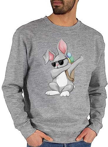 Sweater Pullover Sweatshirt Herren Damen - Oster Outfit - Dabbing Osterhase - XXL - Grau meliert - ostermotiv frohe ostern ostergeschenke erwachsene ostergeschenk hasen ostermitbringsel osterhasen