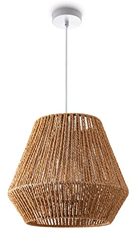 Paco Home Hängelampe Bambus Wohnzimmer Pendelleuchte Rattan Esstisch Esszimmer Lampe E27 Hängeleuchte Papier Boho, Farbe:Natur (Ø32cm), Leuchtenart/Farbe:Pendelleuchte - Weiß