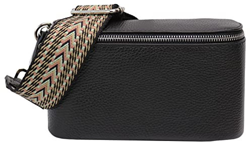 SH Leder echt Leder Damen stylisch Hüfttasche Brusttasche für Alltag Reise Festival Bauchtasche elegant Crossbody Bag Verstellbarer welchsellbar Schultergurt 22x13cm Helena G494 (Schwarz, M)