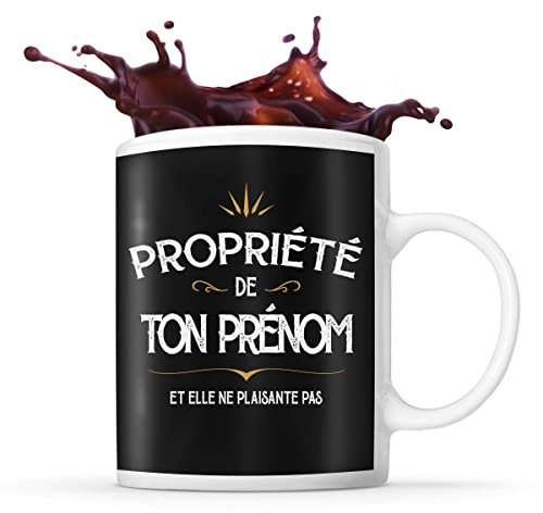 Planetee Mug prénom personnalisable Femme Propriété de | Tasse personnalisée humour fun et drôle pour idée cadeau originale