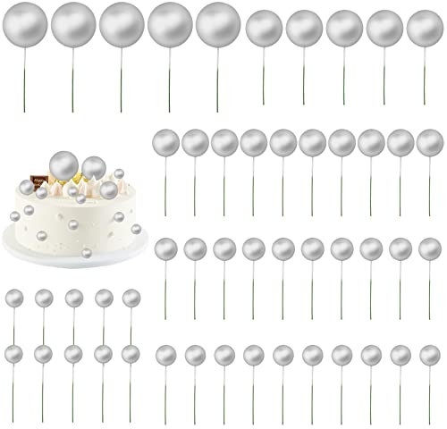 Bekecidi 50 Pcs Silver Cake Balls, Mini Balloon Cake Topper Silver Cake Topper Foam Balls Silver Balls Cake Decorating for Birthday Party Wedding Supplies Baby Shower Decor (Silver)