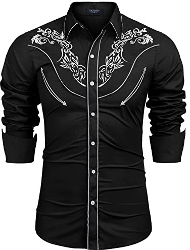 COOFANDY Herren Western Hemd mit Button-Down-Kragen
