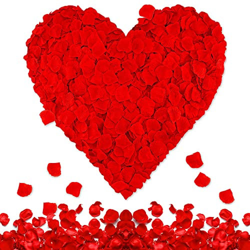 BonTiady Packung mit 3500 roten Rosenblättern, künstliche Rosenblätter, Valentinstag, Jubiläen, künstliche Blumen, Hochzeit, Geburtstagsfeier Dekorationen, Alle romantischen Dekorationen. (rot)