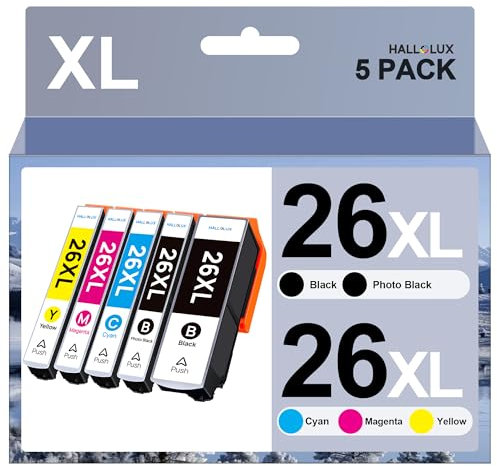 HALLOLUX Multipack 26 XL 26XL Druckerpatronen Kompatibel für Epson Druckerpatronen 26XL 26 für Epson XP 600 Patronen Expression Premium XP-510 XP-620 XP-820 XP-810 XP-605 XP-610 XP-800 (5er-Pack)