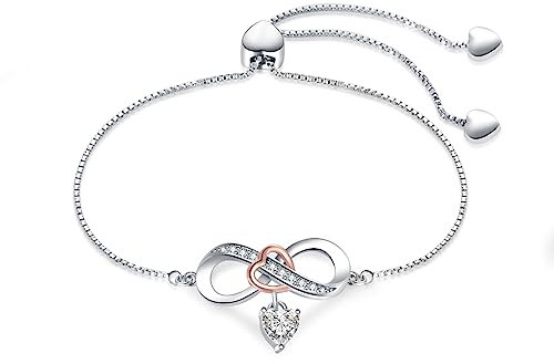 LSxAB Women Infinity Endless Love Rose Gold Heart Bracelet Stainless Steel Adjustable Chain Bracelets Jewellery Gift