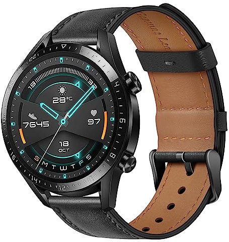 Wanme Cinturino in pelle compatibile con Huawei Watch GT2 46 mm / GT 2 Pro 46 mm / GT3 46 mm / GT 2e 46 mm / GT3 Pro Uomo Donna, 22 mm Cinturino di ricambio per Huawei Watch GT2 Classic (22 mm, nero)