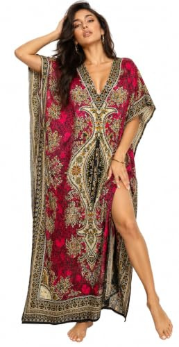 SHYAMVUN Kaftan for Women | Kaftan Dresses Full Length Maxi Dress Free Size | Kimono Style Caftan Tunic for Beach, Holiday, Party, Nightwear & Loungewear | Lightweight Relaxed Fit