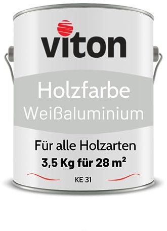 Viton Holzfarbe in Silber - 3,5 Kg Holzlack Seidenmatt - Wetterschutzfarbe für Außen - 3in1 Grundierung & Deckfarbe - Profi-Holzschutzlack - KE31 - RAL 9006 Weißaluminium