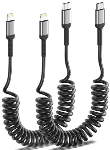 ULIFTUS Cable en espiral USB C para iPhone, 2 unidades, USB C a Lightning cable de carga Apple Carplay cable y sincronización de datos, cable de carga rápida tipo C Lightning para