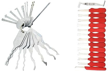 Professionelles Schlosser-Werkzeug, 16-teiliges Autowerkzeuge, Jiggler, Tryout-Schlüssel für Autos, Hauptschlüssel, Autoschloss-Set, und 13-teiliger schneller Scherenöffner mit rotem Griff