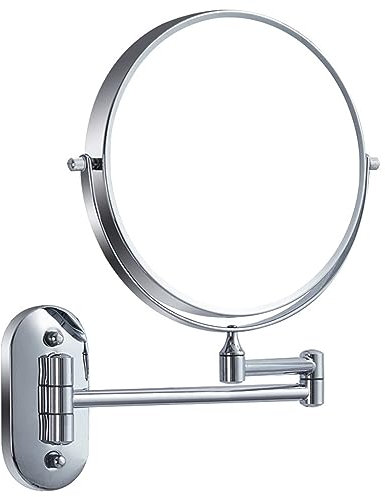 REWIS 8-Zoll-LED-Schminkspiegel mit wiederaufladbarer Wandmontage, verchromter Kosmetikspiegel mit zweiseitiger Vergrößerung und Touch-Dimmbarkeit, Verstellbarer HD-Rasierkosmetikspiegel,No Light,3X