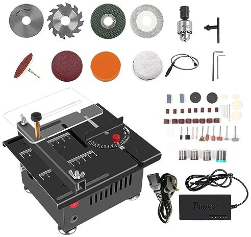 VISLONE 100W Multi-Functional Table Saw Mini Desktop Electric Cutter Speed & Angle Adjustable 16MM Cutting Depth with Blade Flexible Shaft and More Accessories for Wood Plastic Acrylic