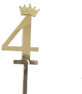 Gold Acrylic Number 4 Four Silver Birthday Cake Topper - Celebrate with Sparkling Elegance - Available in Gold or Silver