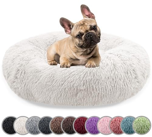 bluzelle Hundebett für Mittelgroße Hunde, 70cm Hundekissen Rund Donut Kissen Hundekorb Flauschig Plüsch, Ergonomisch Bezug Waschbar rutschfest Weich Kunstfell, Farbe:Cream