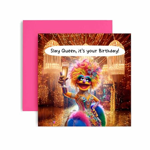 Huxters Geburtstagskarten für Frauen und Sie – Slay the Day Queen Geburtstagskarte Happy Birthday Card für Sie und Ihn Freundin Mama Schwester Tante Tochter Nichte Lustige Karte 14,8 cm