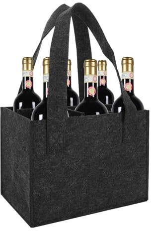 ASelected Wine Bottle Bag for 6 Holder Detachable Divided Wine Carrying Bag Reusable Felt Beer Bag, Washable for Travel Picnics BBQ Party Men's Gifts (Deep Gray)