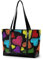 ISAOA Bunte Herzen auf schwarzer Handtasche, Laptop-Tragetasche, Segeltuch, Leder, Reißverschluss, Reise-Einkaufstasche, 39,6 cm (15,6 Zoll), Computertasche, Geldbörse, Schultasche, Arbeitstasche,