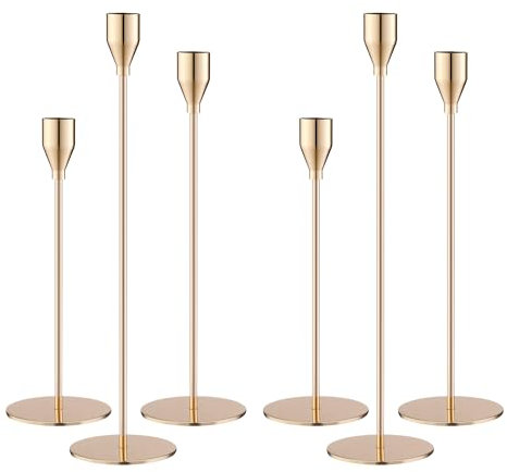 6 PCS Chandelier,Bougeoir doré Coniques,Chandelier de Mariage Différentes Tailles,33/29/23cm,décoration Vintage,Idéal pour Les dîners romantiques aux chandelles (Doré-6)